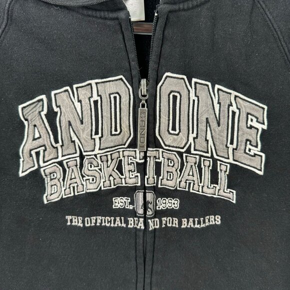 Vintage And1 Mens Black Basketball Hoodie With Zip Front & Pockets Y2K 90s READ - Picture 8 of 13